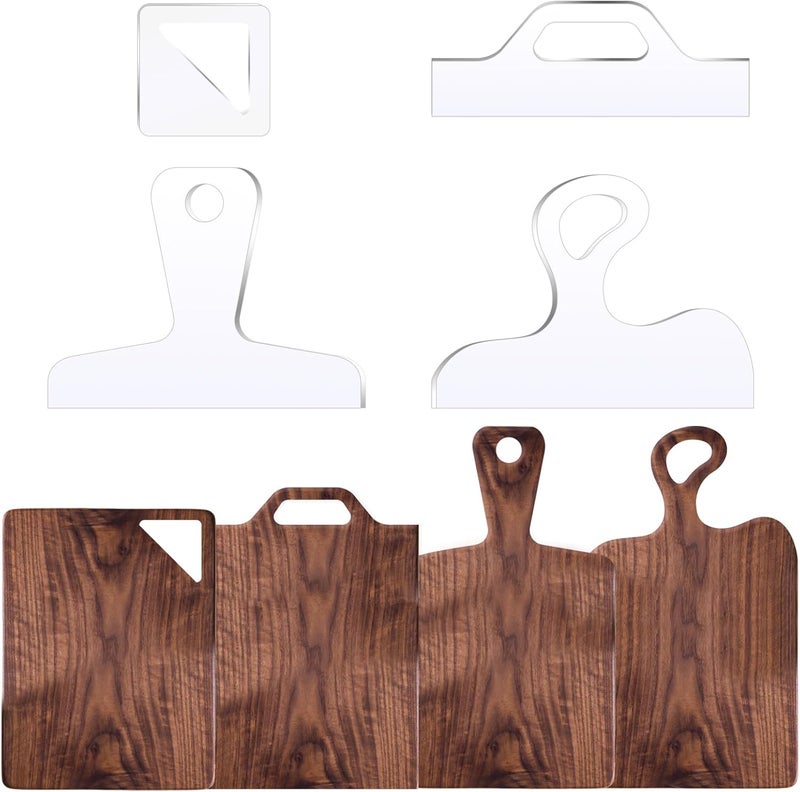 LYMOI Router Templates, 4pcs Acrylic Charcuterie Board Handle Template, Clear Cut Board Thick Handle Template, Angled Curvy Tracing Stencils Cut Guide Tools for Kitchen Woodworking. (Style 1) - Image 1